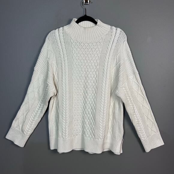 J Crew sweater Large Fisherman Cotton Cable Knit Mockneck long Style BD709 - Picture 4 of 15